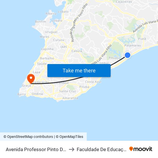 Avenida Professor Pinto De Aguiar, 311 to Faculdade De Educação Da Ufba map