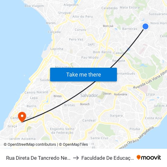 Rua Direta De Tancredo Neves, 477 | Ida to Faculdade De Educação Da Ufba map