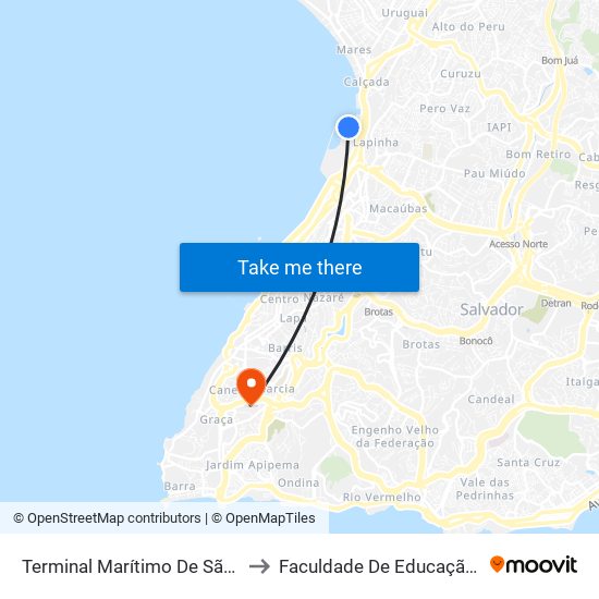 Terminal Marítimo De São Joaquim to Faculdade De Educação Da Ufba map