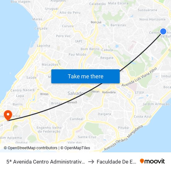 5ª Avenida Centro Administrativo Da Bahia | Tribunal De Justiça to Faculdade De Educação Da Ufba map