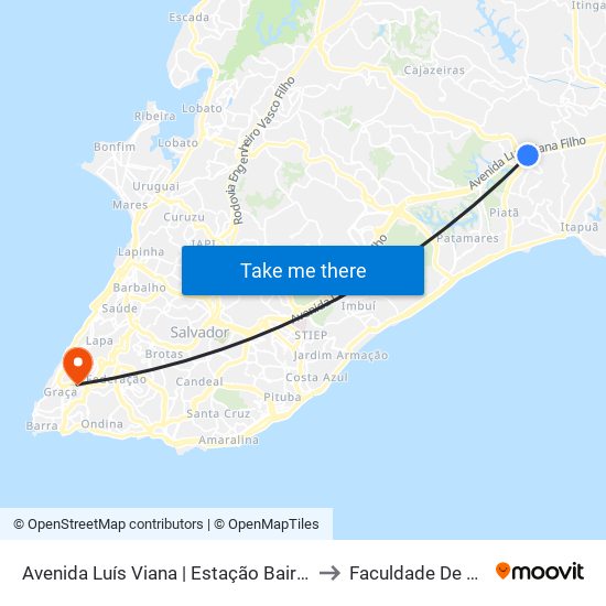 Avenida Luís Viana | Estação Bairro Da Paz - Sentido Aeroporto - Ida to Faculdade De Educação Da Ufba map