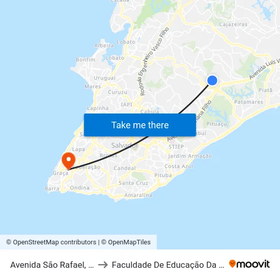 Avenida São Rafael, 784 to Faculdade De Educação Da Ufba map