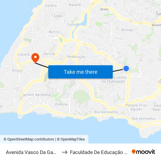 Avenida Vasco Da Gama, 682 to Faculdade De Educação Da Ufba map