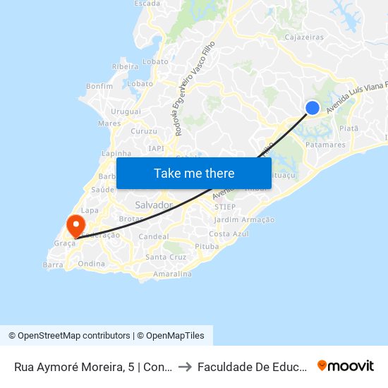 Rua Aymoré Moreira, 5 | Condomínio Trobogy to Faculdade De Educação Da Ufba map