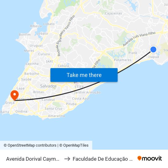 Avenida Dorival Caymmi, 450 to Faculdade De Educação Da Ufba map