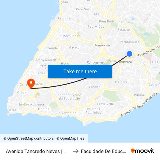 Avenida Tancredo Neves | Madeireira Brotas to Faculdade De Educação Da Ufba map