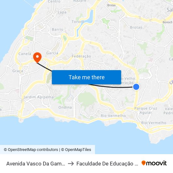 Avenida Vasco Da Gama, 1186 to Faculdade De Educação Da Ufba map