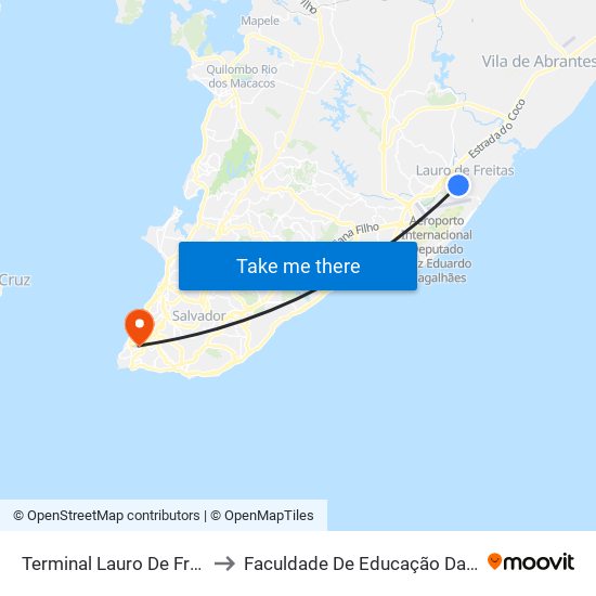 Terminal Lauro De Freitas to Faculdade De Educação Da Ufba map