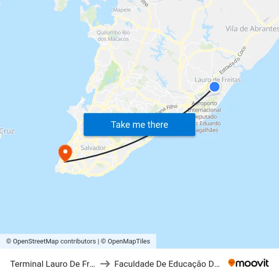 Terminal Lauro De Freitas to Faculdade De Educação Da Ufba map