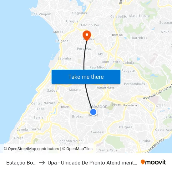 Estação Bonocô to Upa - Unidade De Pronto Atendimento Do Curuzú map