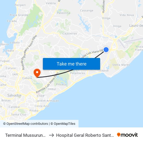 Terminal Mussurunga to Hospital Geral Roberto Santos map