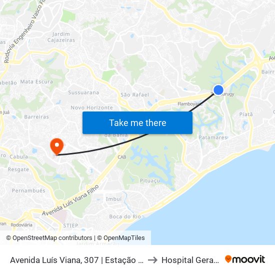 Avenida Luís Viana, 307 | Estação Tamburugy - Sentido Acesso Norte to Hospital Geral Roberto Santos map