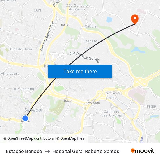 Estação Bonocô to Hospital Geral Roberto Santos map