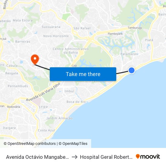 Avenida Octávio Mangabeira, 10241 to Hospital Geral Roberto Santos map