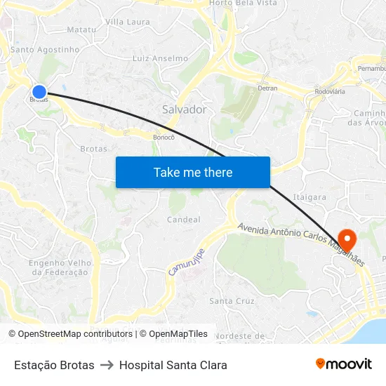 Estação Brotas to Hospital Santa Clara map