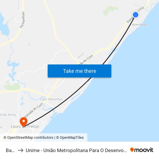 Ba-099 to Unime - União Metropolitana Para O Desenvolvimento Da Educação E Cultura map