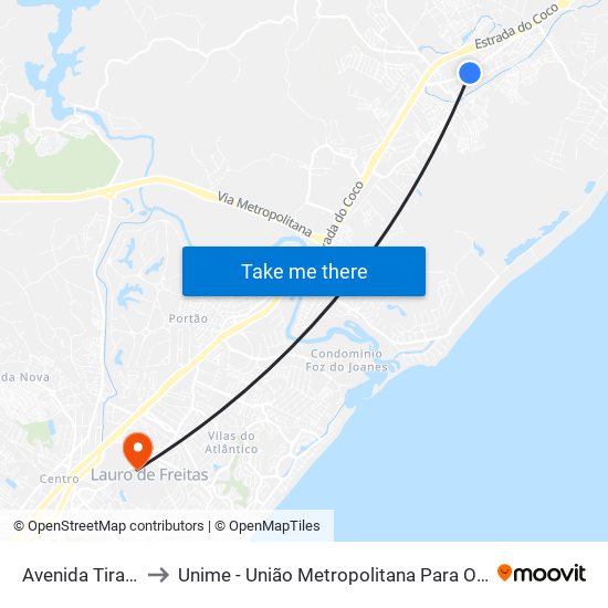 Avenida Tiradentes, 120-240 to Unime - União Metropolitana Para O Desenvolvimento Da Educação E Cultura map