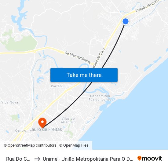 Rua Do Cruzeiro, 1-25 to Unime - União Metropolitana Para O Desenvolvimento Da Educação E Cultura map