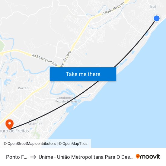 Ponto Final - Jauá to Unime - União Metropolitana Para O Desenvolvimento Da Educação E Cultura map