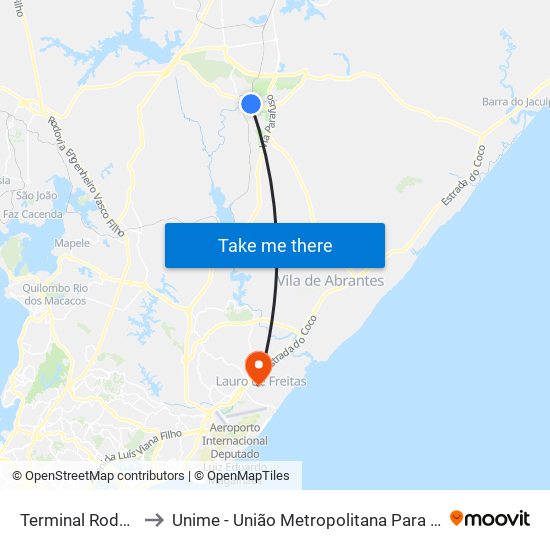 Terminal Rodoviário De Camaçari to Unime - União Metropolitana Para O Desenvolvimento Da Educação E Cultura map