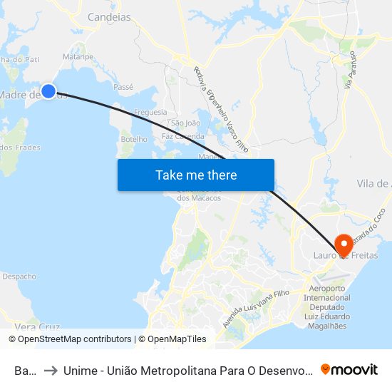 Ba-523 to Unime - União Metropolitana Para O Desenvolvimento Da Educação E Cultura map