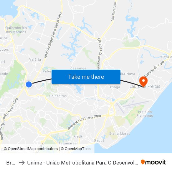 Br-324 to Unime - União Metropolitana Para O Desenvolvimento Da Educação E Cultura map