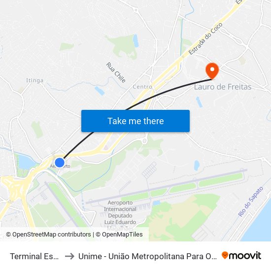 Terminal Estação Aeroporto to Unime - União Metropolitana Para O Desenvolvimento Da Educação E Cultura map