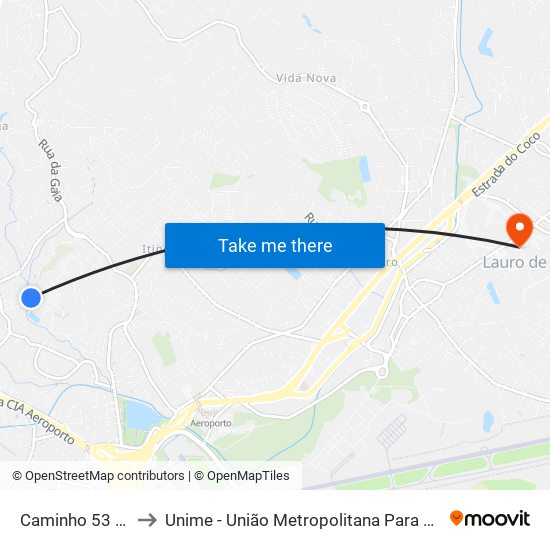 Caminho 53 Pqr Santa Rita, 19 to Unime - União Metropolitana Para O Desenvolvimento Da Educação E Cultura map