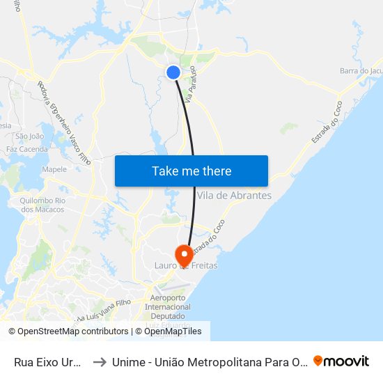 Rua Eixo Urbâno Central, 708 to Unime - União Metropolitana Para O Desenvolvimento Da Educação E Cultura map