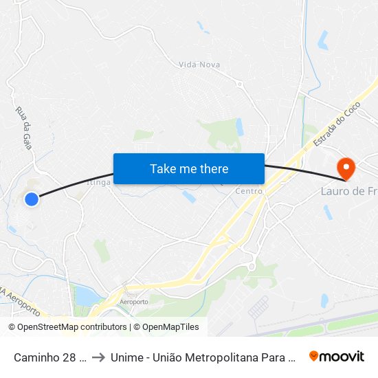 Caminho 28 Pqr Santa Rita, 2 to Unime - União Metropolitana Para O Desenvolvimento Da Educação E Cultura map