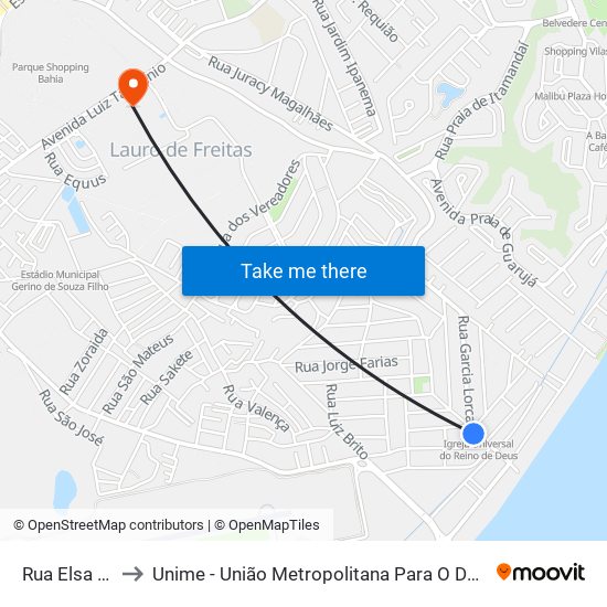 Rua Elsa Paranhos, 4 to Unime - União Metropolitana Para O Desenvolvimento Da Educação E Cultura map