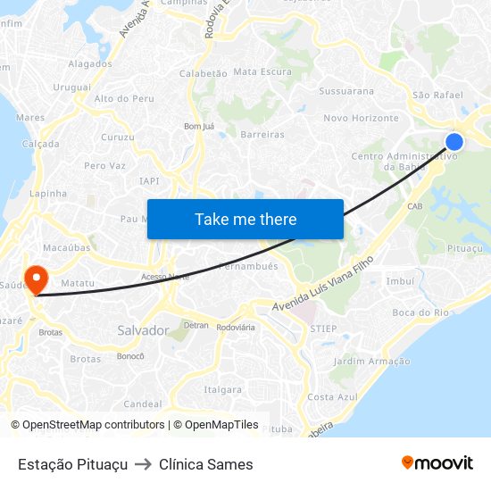 Estação Pituaçu to Clínica Sames map