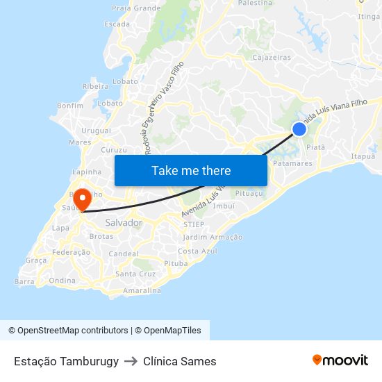 Estação Tamburugy to Clínica Sames map