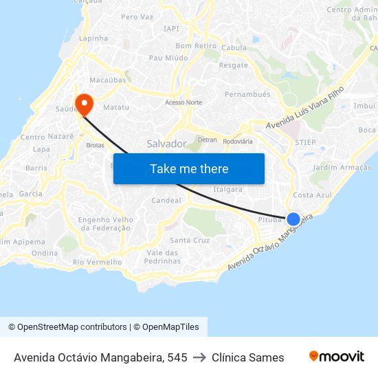 Avenida Octávio Mangabeira, 545 to Clínica Sames map