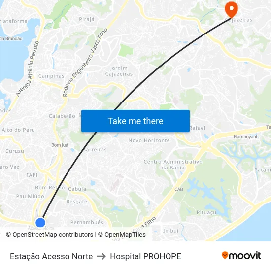 Estação Acesso Norte to Hospital PROHOPE map