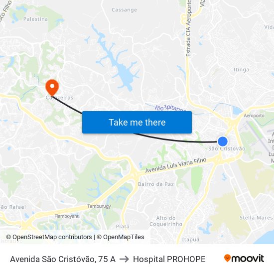 Avenida São Cristóvão, 75 A to Hospital PROHOPE map