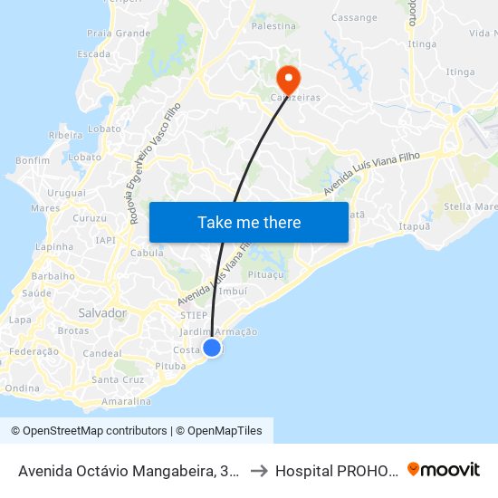 Avenida Octávio Mangabeira, 3915 to Hospital PROHOPE map