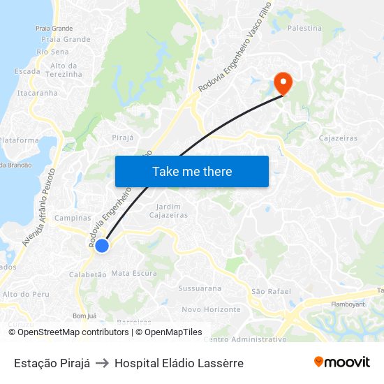 Estação Pirajá to Hospital Eládio Lassèrre map