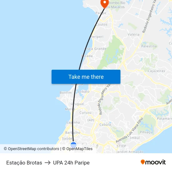 Estação Brotas to UPA 24h Paripe map