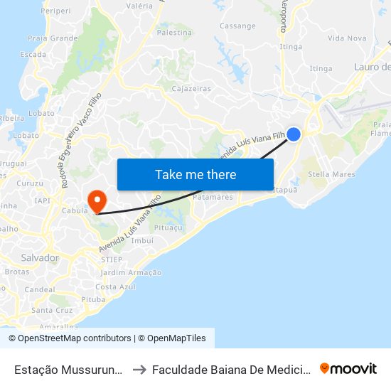 Estação Mussurunga to Faculdade Baiana De Medicina map