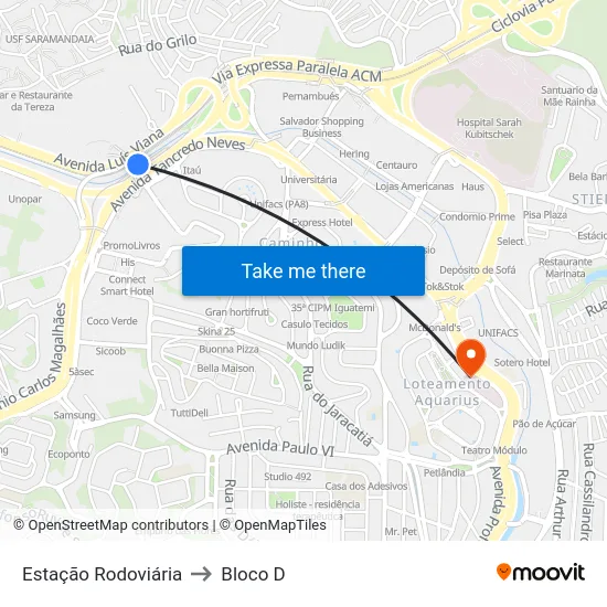 Estação Rodoviária to Bloco D map