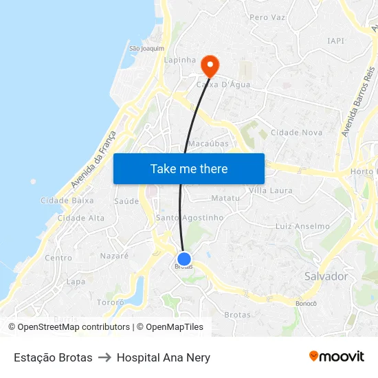 Estação Brotas to Hospital Ana Nery map