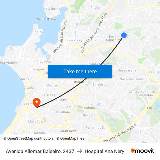 Avenida Aliomar Baleeiro, 2437 to Hospital Ana Nery map