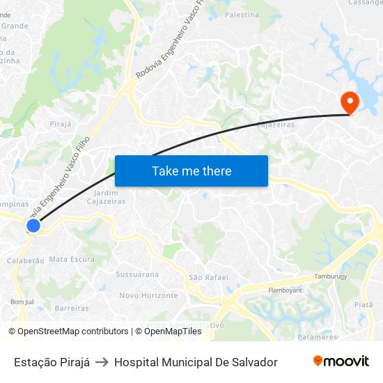 Estação Pirajá to Hospital Municipal De Salvador map