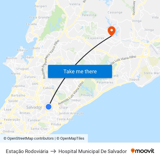 Estação Rodoviária to Hospital Municipal De Salvador map