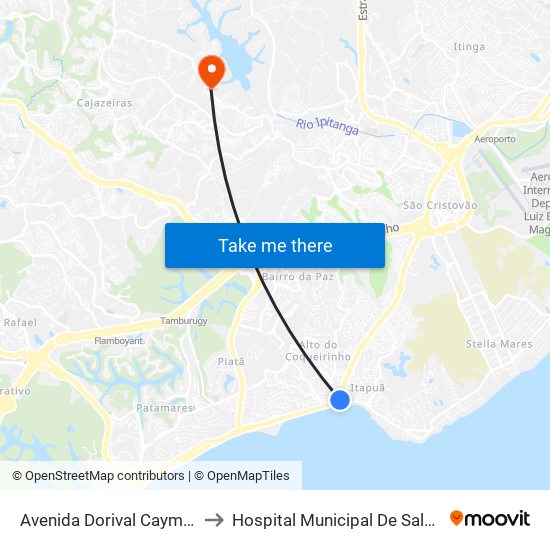 Avenida Dorival Caymmi, 9 to Hospital Municipal De Salvador map