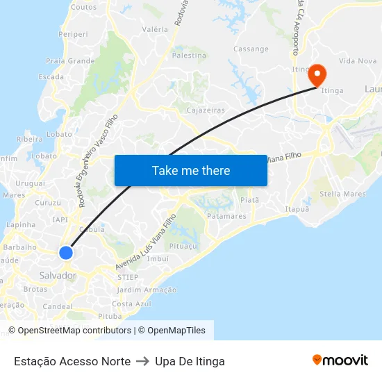 Estação Acesso Norte to Upa De Itinga map