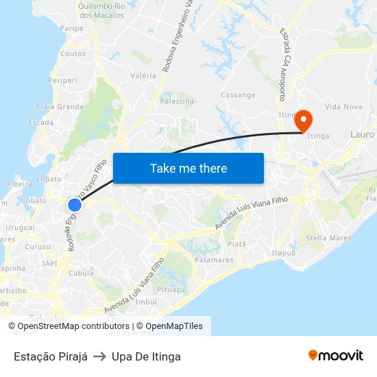 Estação Pirajá to Upa De Itinga map
