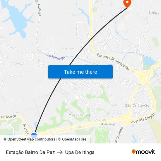 Estação Bairro Da Paz to Upa De Itinga map