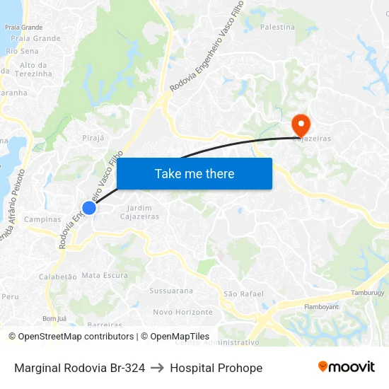 Marginal Rodovia Br-324 to Hospital Prohope map
